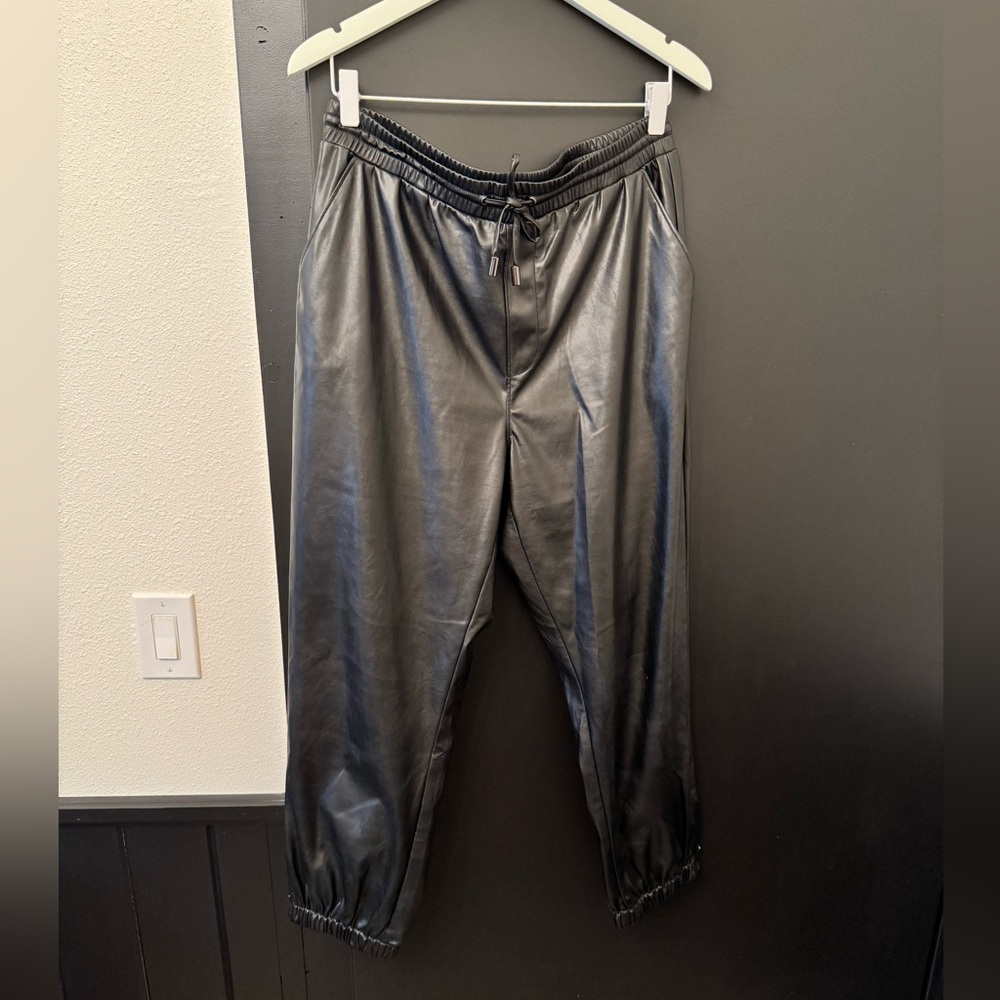 Womens Faux Leather Joggers
